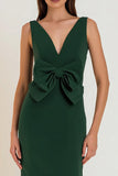 Mermaid Dark Green V-Neck Long Formal Dress With Bow