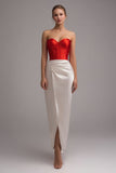 Sweetheart Sheath Red and White Colorblock Formal Dress With Slit