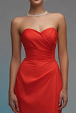 Red Strapless Sheath Maxi Formal Dress With Slit