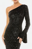 One Shoulder Mermaid Black Tie Dress With Sequins