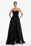 Strapless Black A-Line Maxi Formal Dress