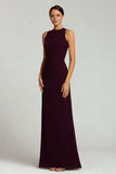 Burgundy Sheath Jewel Neck Long Formal Dress