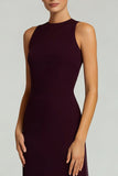 Burgundy Sheath Jewel Neck Long Formal Dress