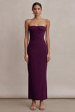 Strapless Plum Sheath Long Formal Dress