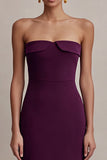 Strapless Plum Sheath Long Formal Dress