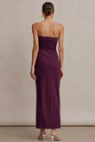 Strapless Plum Sheath Long Formal Dress