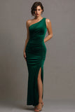 Dark Green Sheath One Shoulder Formal Dress With Slit