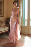 Pink One Shoulder Satin Formal Dress