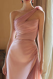 Pink One Shoulder Satin Formal Dress
