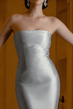 Strapless Silver Sheath Ankle-Length Formal Dress