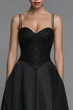 Black A-Line Spaghetti Straps Formal Dress With Pockets