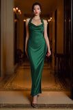 Halter Dark Green Sheath Satin Formal Dress