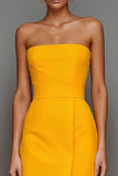 Strapless Sheath Yellow Satin Formal Dress With Slit