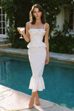 Chic Spaghetti Straps Midi White Dress with Ruffles