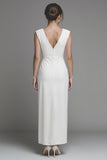 Sheath V Neck Maxi White Dress with Slit