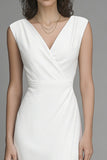 Sheath V Neck Maxi White Dress with Slit