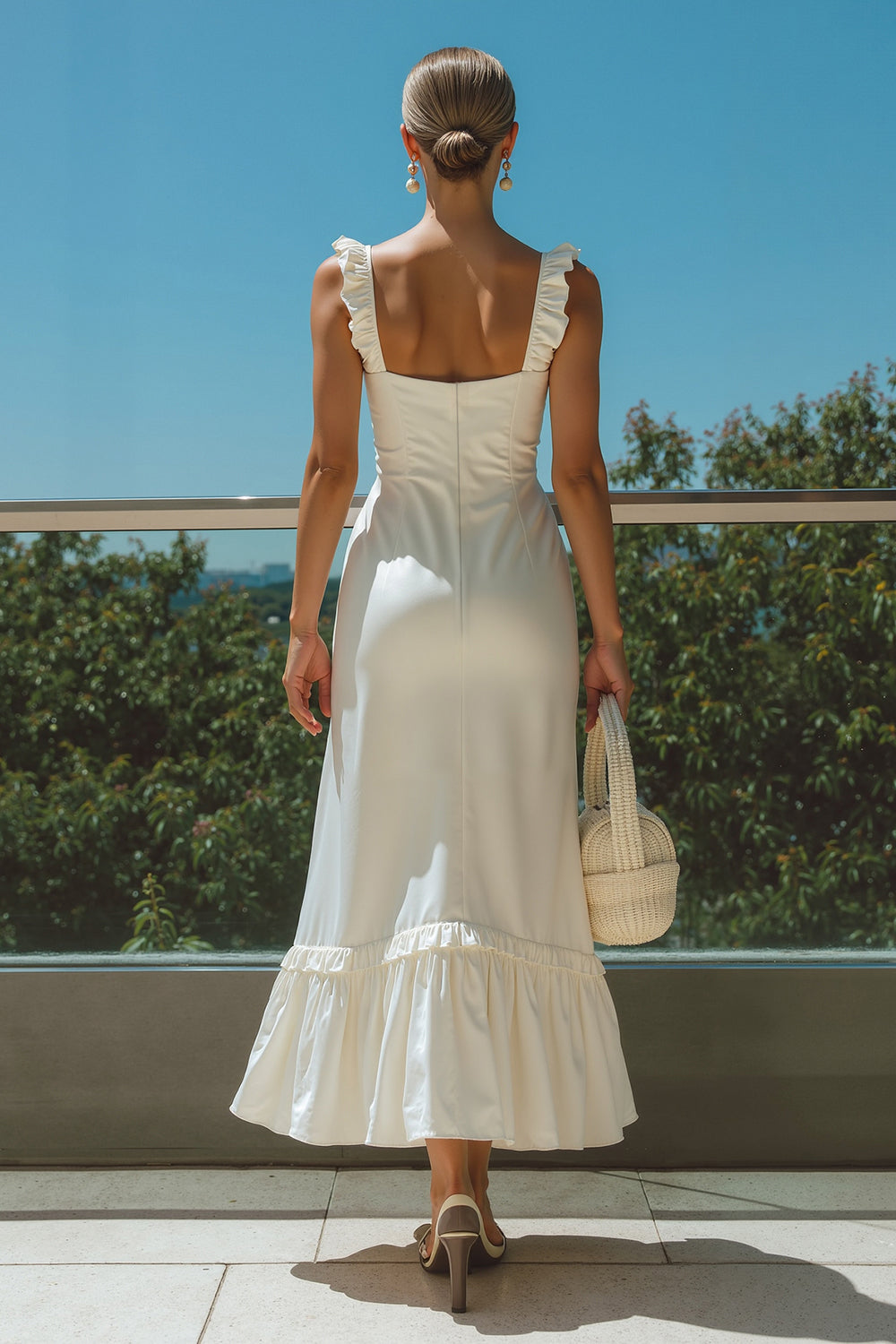 Berylove Women A Line Midi White Dress Simple Square Neck Spaghetti Straps Graduation Dress, Ivory / US2 Berylove Women A Line Midi White Dress Simple Square Neck Spaghetti Straps Graduation Dress, Ivory / US2