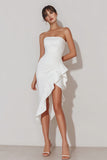 Chic Strapless Mini White Dress with Ruffles