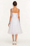 Spaghetti Straps A Line Corset Midi White Dress