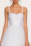 Spaghetti Straps A Line Corset Midi White Dress