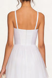 Spaghetti Straps A Line Corset Midi White Dress