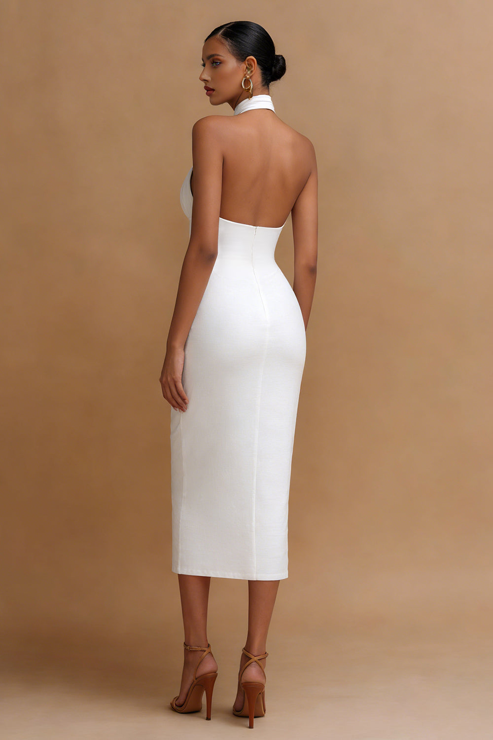 Berylove Women Halter Midi White Dress Bodycon Satin Cut Out Elegant Graduation Dress, White / US16W Berylove Women Halter Midi White Dress Bodycon Satin Cut Out Elegant Graduation Dress, White / US16W