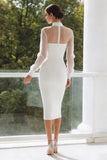 High Neck Bodycon Cut Out Midi White Dress