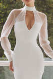 High Neck Bodycon Cut Out Midi White Dress