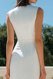 Elegant Bateau Neck Bodycon Satin Midi White Dress