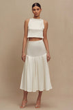2 Piece A Line Ruffled Midi White Dress