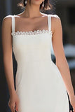 Spaghetti Straps Bodycon Midi White Dress with Lace