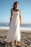 Spaghetti Straps A Line Maxi White Dress with Appliques