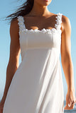Spaghetti Straps A Line Maxi White Dress with Appliques
