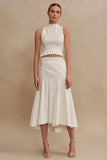 High Neck 2 Piece A Line Midi White Dress with Ruffles