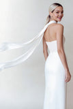 Elegant Strapless Satin Midi White Dress