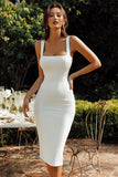 Bodycon Spaghetti Straps Midi White Dress