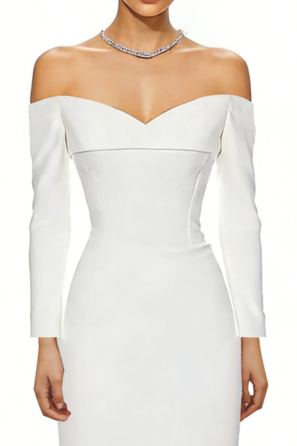 Berylove Women Off the Shoulder Maxi White Dress Long Sleeve Graduation Dress with Slit, White / US12 Berylove Women Off the Shoulder Maxi White Dress Long Sleeve Graduation Dress with Slit, White / US12