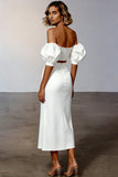 2 Piece Off the Shoulder Sheath Midi White Dress
