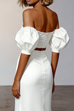 2 Piece Off the Shoulder Sheath Midi White Dress