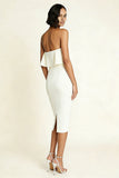 Strapless Bodycon Midi White Dress with Slit