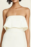 Strapless Bodycon Midi White Dress with Slit
