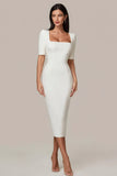 Elegant Bodycon Short Sleeve Midi White Dress