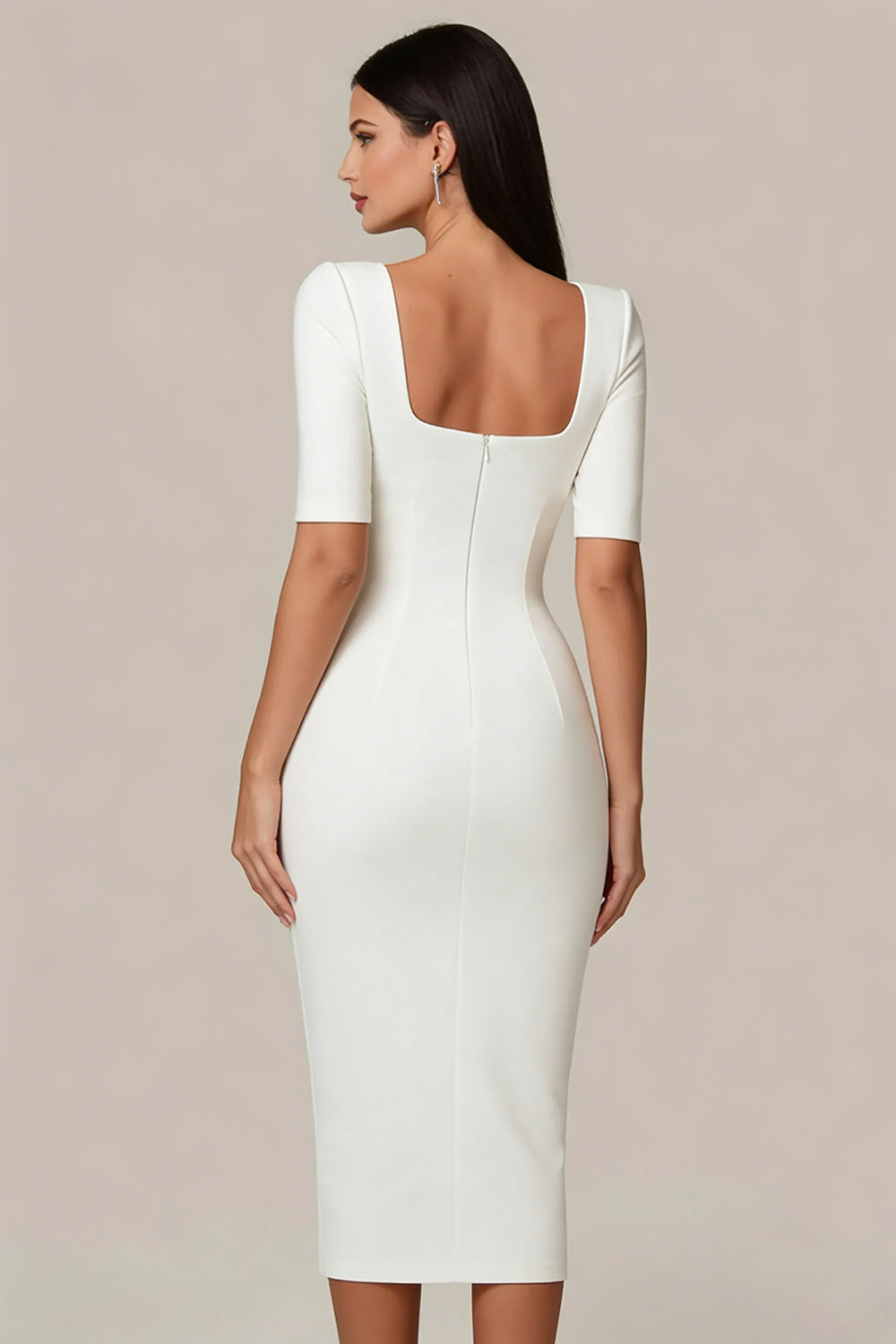 white bodycon short sleeve dress Cute White Dress - Bodycon Dress - Scalloped Dress - Dress