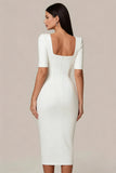 Elegant Bodycon Short Sleeve Midi White Dress