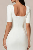 Elegant Bodycon Short Sleeve Midi White Dress