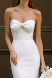 Simple Strapless Bodycon White Midi Engagement Dress