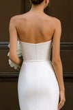 Simple Strapless Bodycon White Midi Engagement Dress