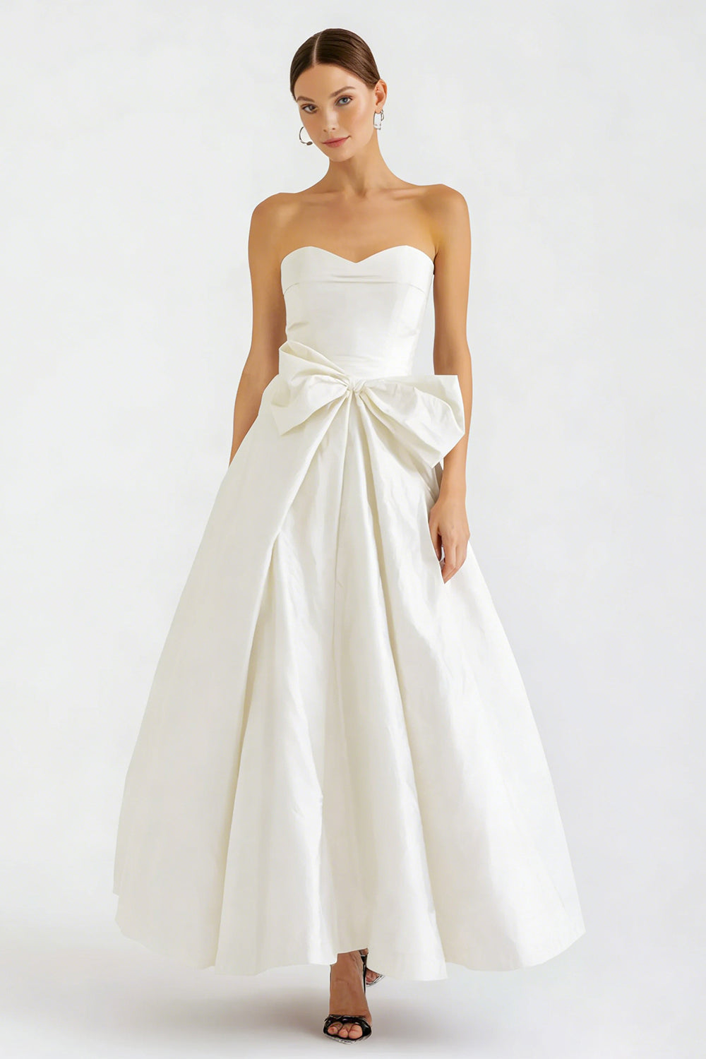 white maxi engagement dress Strapless Satin Maxi Dress
