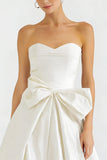 White Strapless A Line Maxi Engagement Dress with Bow