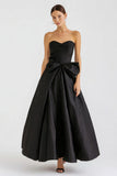 White Strapless A Line Maxi Engagement Dress with Bow
